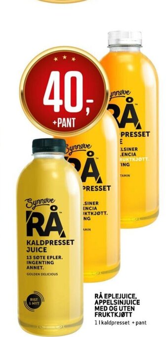 Bunnpris Rå Eplejuice Appelsinjuice Med og Uten Fruktkjøtt tilbud