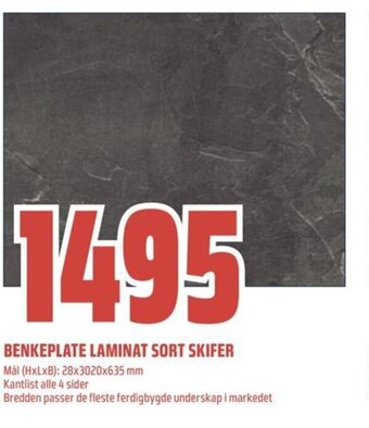 Obs Bygg Benkeplate Laminat Sort Skifer tilbud