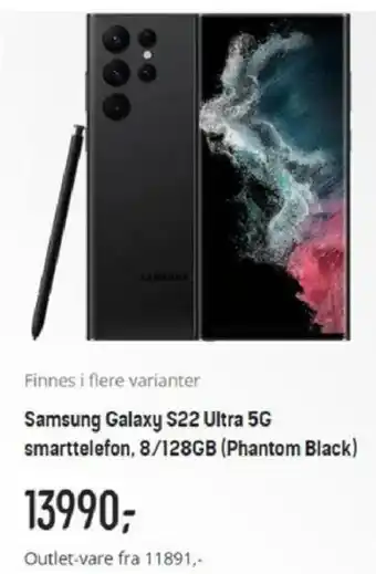 Elkjøp Samsung Galaxy S22 Ultra 5G Smarttelefon 8/128gb tilbud