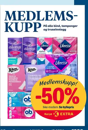 Coop Extra På alle bind, tamponger og truseinnlegg tilbud