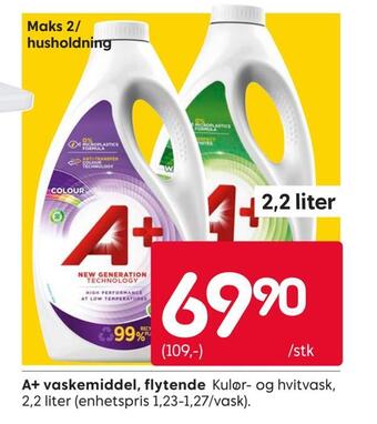 Rusta A+ vaskemiddel, flytende tilbud