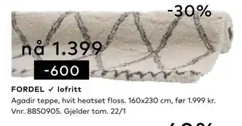 Skeidar Agadir teppe, hvit heatset floss tilbud