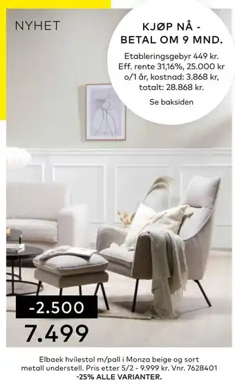Skeidar Elbaek hvilestol m/pall tilbud