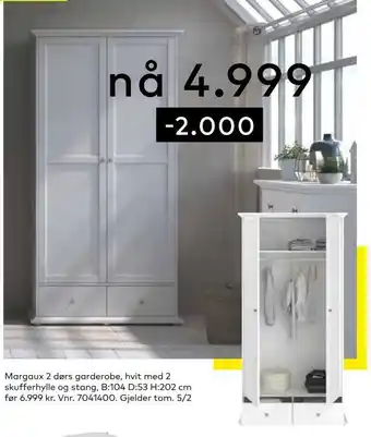 Skeidar Margaux 2 dørs garderobe tilbud