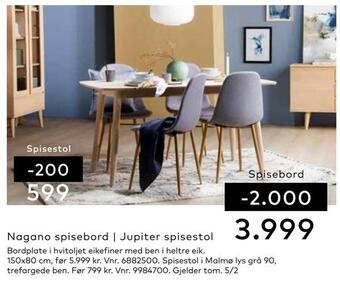 Skeidar Jupiter spisestol tilbud