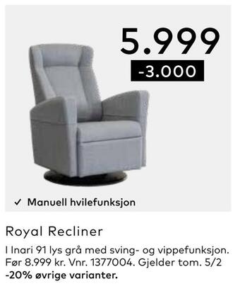 Skeidar Royal recliner tilbud