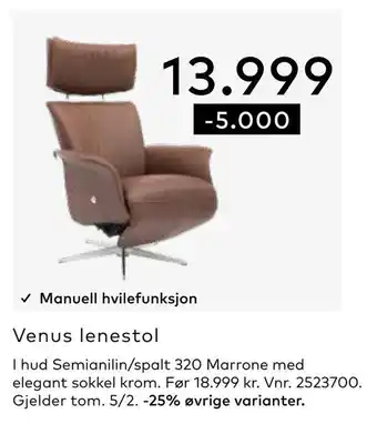 Skeidar Venus lenestol tilbud