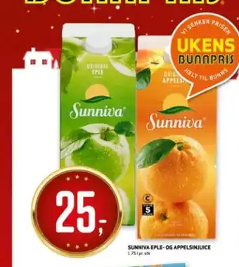 Bunnpris Sunniva Eple-/ Appelsin Juice tilbud