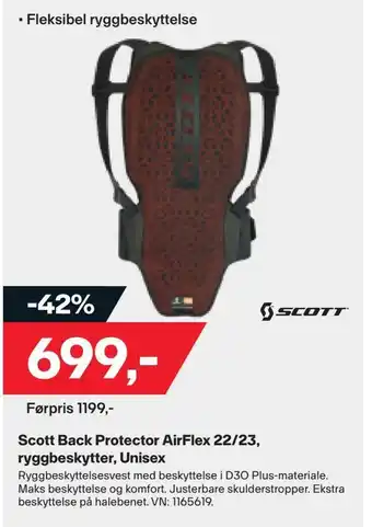 XXL Sport Scott back protector airflex 22/23, ryggbeskytter, unisex tilbud