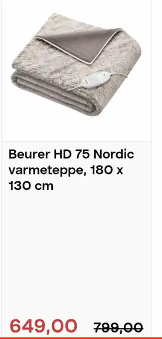 Clas Ohlson Beurer HD 75 Nordic Varmeteppe, 180 x 130cm tilbud