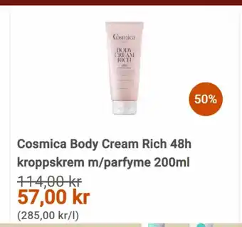 Apotek 1 Cosmica Body Cream Rich 48h kroppskrem m/ parfyme 200 ml. tilbud