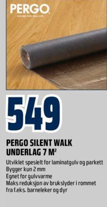 Obs Bygg Pergo Silent Walk Underlag 7m tilbud