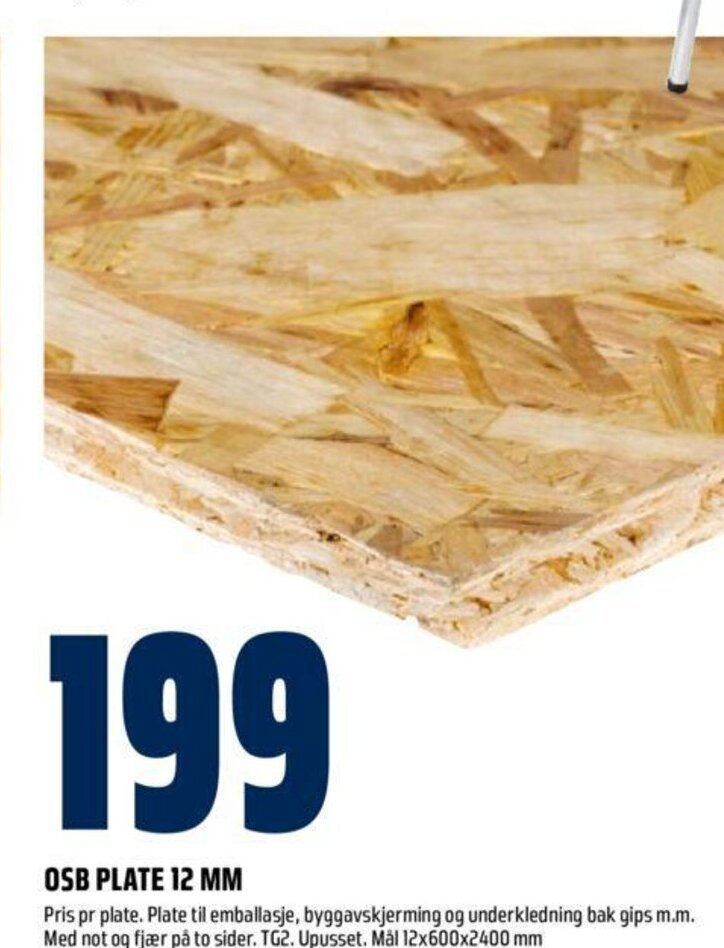 Obs Bygg Osb Plate 12 mm tilbud
