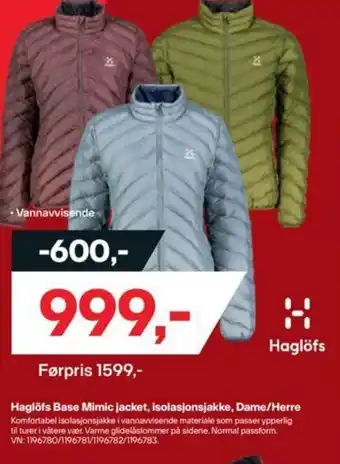 XXL Sport Haglöfs Base Mimic jacket, isolasjonsjakke, Dame/ Herre tilbud