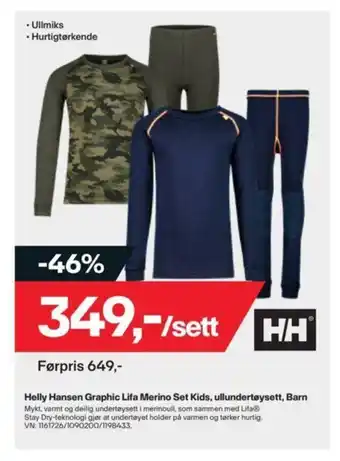 XXL Sport Helly Hansen Graphic Lifa Merino Set Kids, ullundertøysett, Barnt tilbud