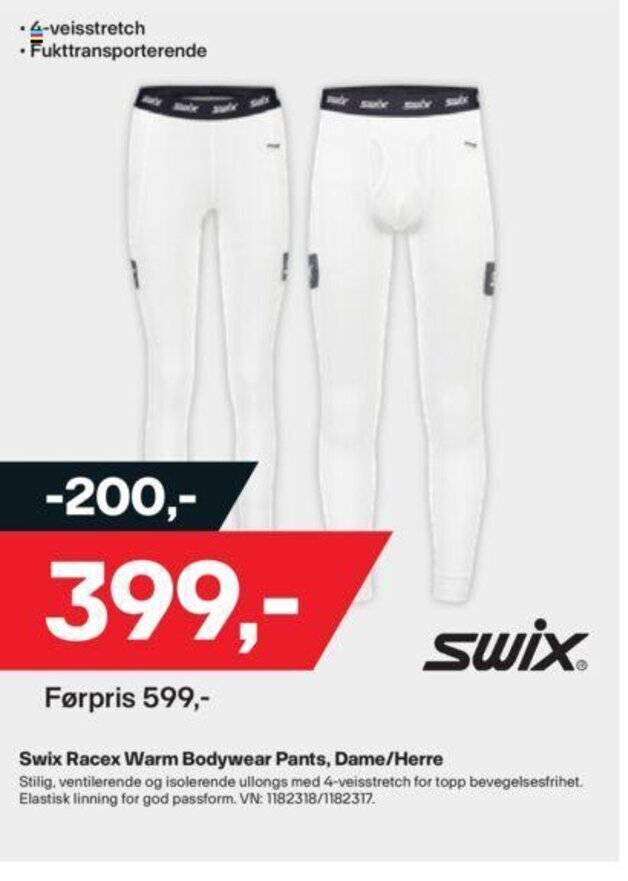 XXL Sport Swix Racex Warm Bodywear Pants, Dame/ Herre tilbud