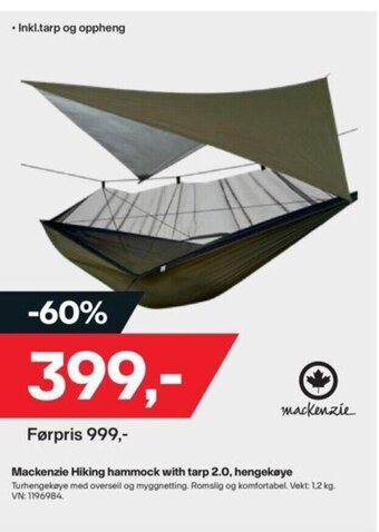 XXL Sport Mackenzie Hiking hammock with tarp 2.0, Hengekøye tilbud