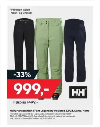 XXL Sport Helly Hansen Alpine Pant Legendary Insulated 22/23, Dame/Herre tilbud