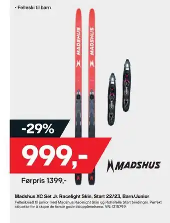 XXL Sport Madshus XC Set Jr. Racelight Skin, Start 22/23 Barn/ Junior tilbud