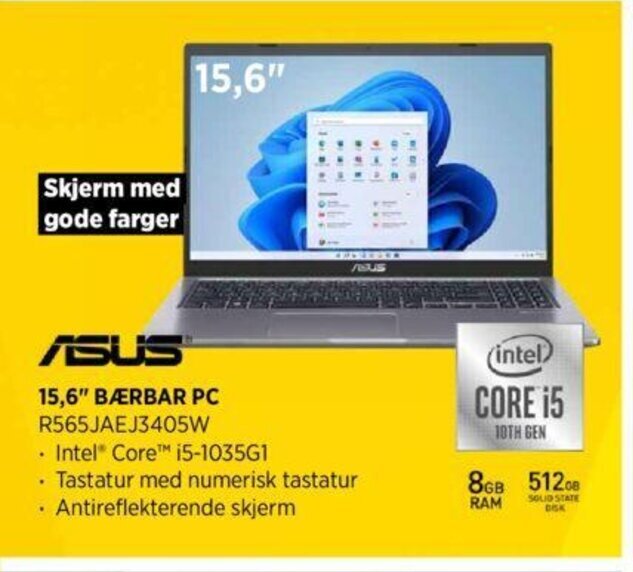 POWER Asus 15.6" Bærbar PC R565JAEJ3405W tilbud