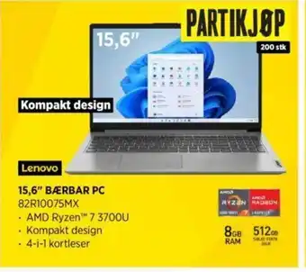 POWER Lenovo 15.6 " Bærbar PC 82R10075MX tilbud