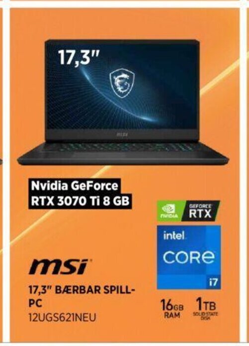 POWER Msi 17.3" Bærbar Spill-PC 12UGS621NEU tilbud
