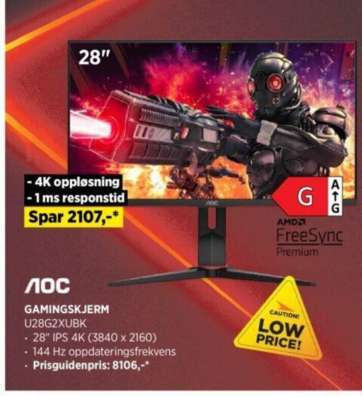 POWER AOC Gamingskjerm U28G2XUBX tilbud
