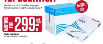 Europris Xerox kopipapir tilbud
