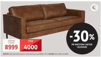 Bohus Weston 3 seter sofa tilbud