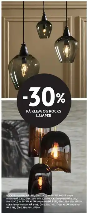 Bohus -30% på klem og rocks lamper tilbud