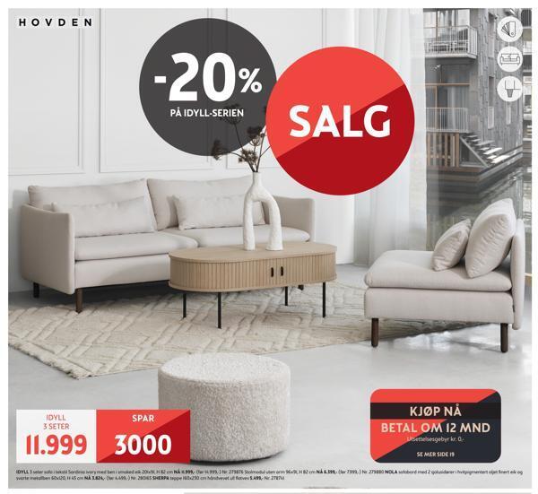 Bohus Idyll 3 seter sofa i tekstil sardinia ivory med ben i smoked eik tilbud