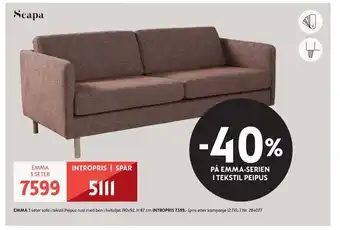 Bohus Emma 3 seter sofa i tekstil peipus rust med ben i hvitoljet tilbud