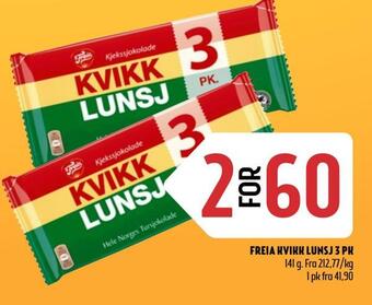 Coop Prix Freia kvikk lunsj 3 pk tilbud