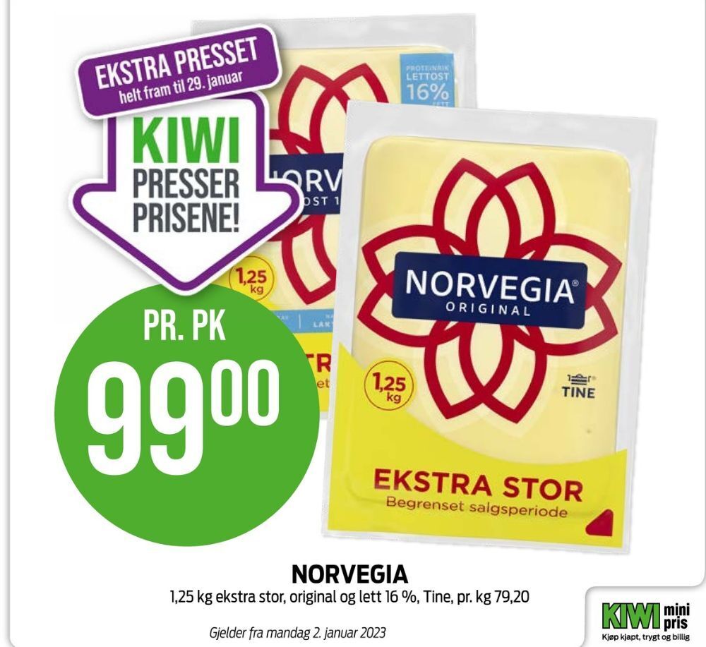 Kiwi Norvegia skæreost tilbud