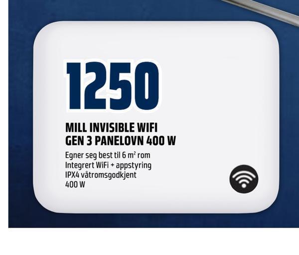 Obs Bygg Mill invisible wifi gen 3 panelovn 400 w tilbud