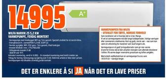 Obs Bygg Wilfa narvik 25 5,2 kw varmepumpe, ferdig montert tilbud