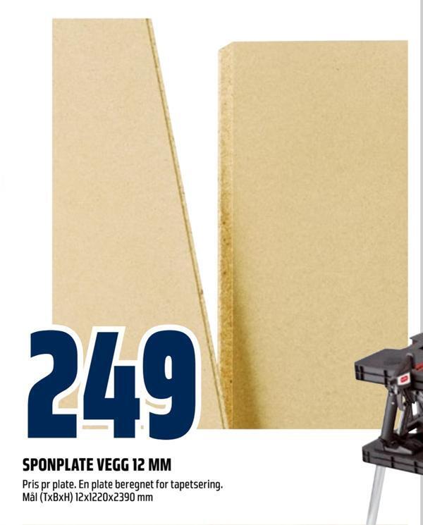 Obs Bygg Sponplate vegg 12 mm tilbud