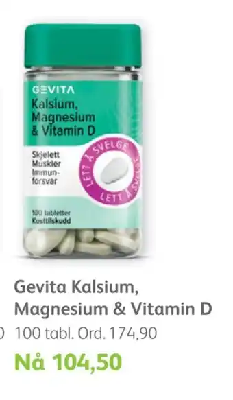 Vitusapotek Gevita kalsium, magnesium & vitamin d tilbud