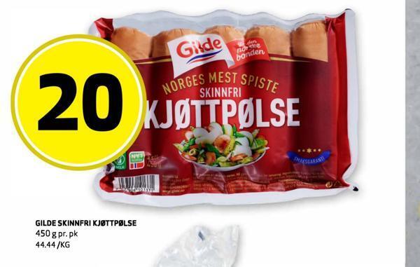 Bunnpris Gilde skinnfri kji/jttpølse tilbud