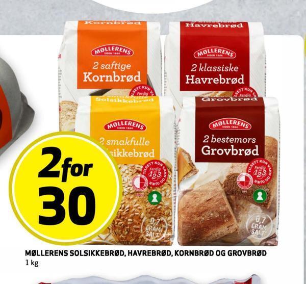Bunnpris Møllerens solsikkebrød, havrebrød, kornbrød og grovbrød tilbud