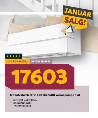 Megaflis Mitsubishi electric kaiteki 6600 varmepumpe hvit tilbud