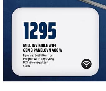 Obs Bygg Mill invisible wifi gen 3 panelovn 400 w tilbud