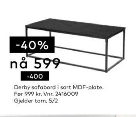 Skeidar Derby Sofabord i Sort MDF-Plate tilbud