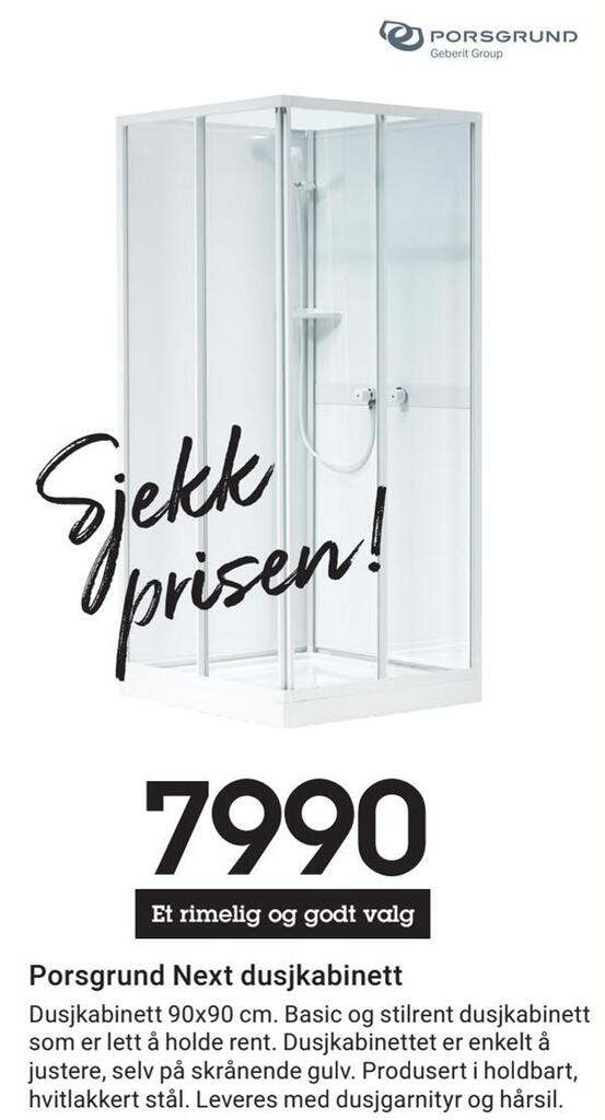 Baderingen Porsgrund next dusjkabinett tilbud