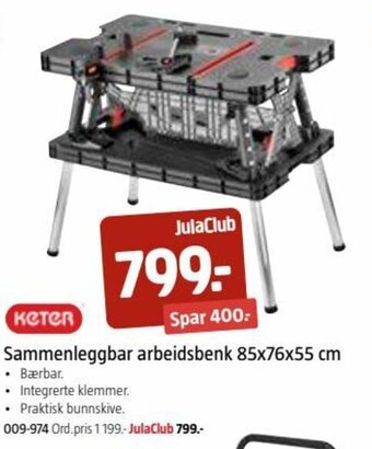 Jula Sammenleggbar Arbeidsbenk 85x76x55 cm. tilbud