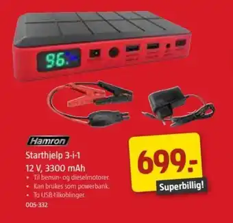 Jula Starthjelp 3-i-1 12V, 3300mAh tilbud