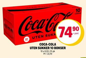 Coop Extra Coca-cola uten sukker 10 bokser tilbud