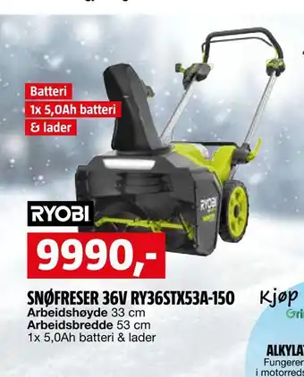 Bauhaus Snøfreser 36v ry36stx53a-150 tilbud
