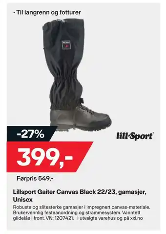 XXL Sport Lillsport gaiter canvas black 22/23, gamasjer, unisex tilbud
