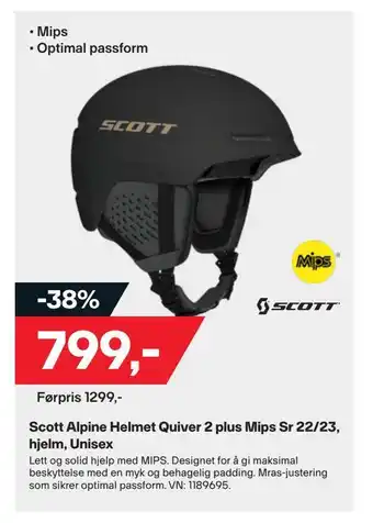 XXL Sport Scott alpine helmet quiver 2 plus mips sr 22/23, hjelm, unisex tilbud